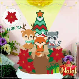 Topo de Bolo Natalino 3D - Animais da Floresta
