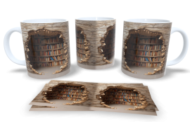 Caneca de Porcelana Biblioteca 3D