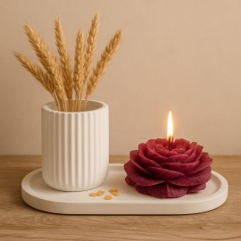 Kit Bandeja + Vaso + Rosa (Vela Artesanal Aromtica)