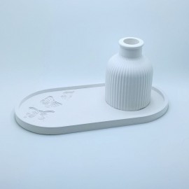 Conjunto Decorativo em Gesso  Bandeja com Mini Vaso Canelado
