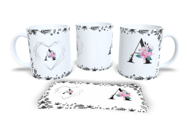 Caneca de Porcelana - Alfabeto Floral Negro
