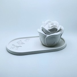 Porta-objeto em Gesso em Formato de Rosa + Bandeja Decorativa com Borboletas