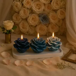 Kit Decorativo - Bandeja em Gesso com 03 Velas em Formato de Rosas.
